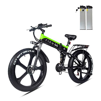 Bicicleta Electrica Plegable 26 Pulgadas 1000W 48V batería Dual MTB E-Bike Adulto Hombre Mujer (Negro Verde)