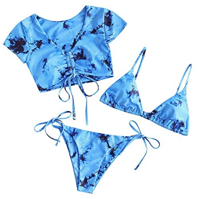 ZAFUL Bikini de triángulo para mujer de Tie Dye azul celeste M
