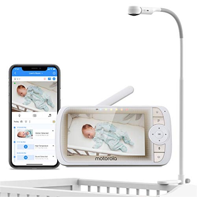 Motorola Baby MBP 950 Halo - Video monitor de bebe con montaje en cuna - 5" Full HD 1080p Wi-Fi - Conectado al Hubble - Montaje flexible de cámara mag