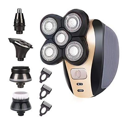 Maquinilla De Afeitar, afeitadora eléctrica 5 en 1 para hombres, afeitadoras de cabeza flotante 4D para hombres calvos, kit de aseo inalámbrico Skull 