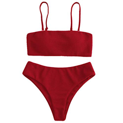 ZAFUL Conjunto de bikini con textura bandeau para mujer con correas extraíbles, corte alto, traje de baño de dos piezas en oferta