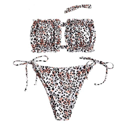 ZAFUL - Conjunto de bikini para mujer, banda sin tirantes con cordón y traje de baño de color liso con rouches A-2-leopard L precio