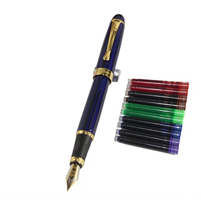 Jinhao 450 normal plumilla la estilogr¨¢fica azul oscuro con 5 cartuchos de tinta de color Gullor