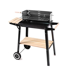 Kono Parrilla de barbacoa con estantes de madera Escudo de viento 2 ruedas portátil carbón barbacoa de mesa de acero inoxidable ahumador barbacoa para en oferta