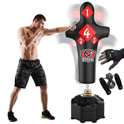 Senshi Japón 6 m libre de pie torso saco de boxeo de cuero Rex – perfecto para formación y práctica – muy fácil de montar – de cuero Rex acero – La me