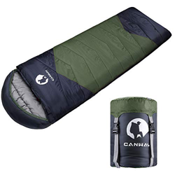 CANWAY Saco de Dormir con Capucha, Impermeable con Bolsa de Compresión, 3 Estaciones 2~29℃, para Viajes, Camping, Senderismo Poliéster Verde características