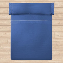 Juego Sábanas Algodón Percal - Vivo Perlado Azul cama 150 cm en oferta