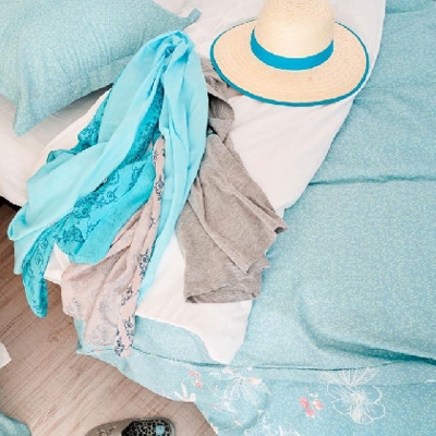 Juego de sábanas Algodón 3p - Canna hojas Azul cama 150 o 160 cm