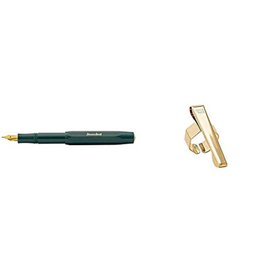 Kaweco Classic Sport - Pluma estilográfica, color verde (EF) + Sport - Clip octogonal, color dorado