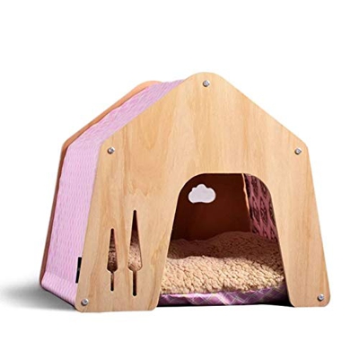 thematys Casa de Madera para Perros con Cubierta de Tela I Casa para Perros para el Interior y el Exterior I Resistente a la Intemperie y a los arañaz