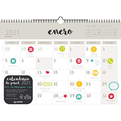 Grafoplás 9112113. Calendario de Pared 2021, Tamaño A3, Papel 135 Gramos, Certificado FSC, Incluye Pegatinas de Colores características