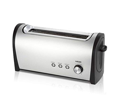Tostador DE Pan HAEGER Desayuno 1000W 1 Ranura Larga 6 Posiciones Tostado FUNC. RECALENTADO/DESCONGELADO Exterior Acero INOX