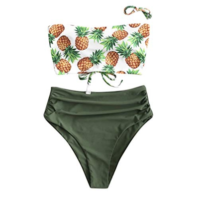 riou Bikini Conjuntos de Bikinis para Mujer 2020 Push Up con Estampado Piña Vendaje BañAdores Cintura Alta Traje de Baño de Dos Piezas vikinis