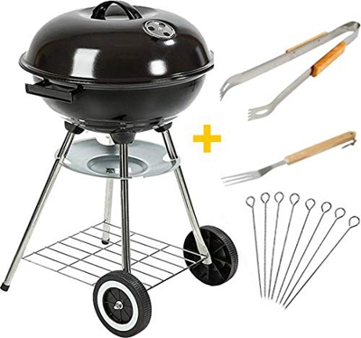 Maxx - Barbacoa de carbón de madera – Carro de barbacoa – negro/plata – 50 x 49 x 73 cm + accesorios