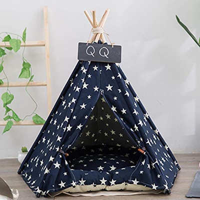 Xiangyin Pet Teepee Dog Cat Bed,Lona para Perros, Casas para Mascotas,Tiendas portátiles para Perros y Casas para Mascotas con cojín Grueso,19 Pulgada