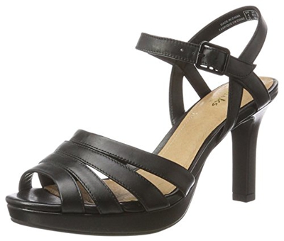 Clarks Mayra Poppy, Sandalias de Tacón para Mujer, Negro (Black Leather), 39.5 EU
