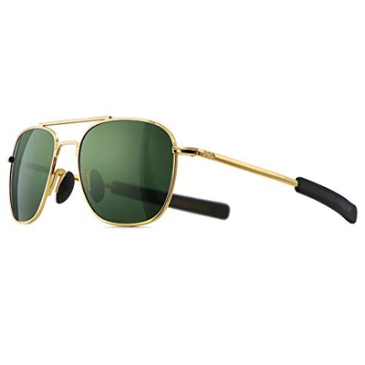 SUNGAIT Militares Gafas de sol Hombre Polarizadas Pilot Style - Templos de bayoneta Oro/Verde A285