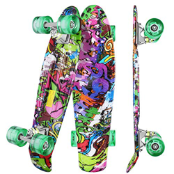 WeSkate - Monopatín retro para niños, 22 pulgadas, 55 cm, con rodamientos ABEC-9 con luces LED de poliuretano, para adultos, niños, niñas y niños características