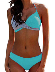 Bikini Elegante Traje de Baño Conjunto Bañador Halter Sexy Sólido para Mujer Ropa de Playa Traje de Baño Bikini Sets Talla Grande (Verde, M) precio