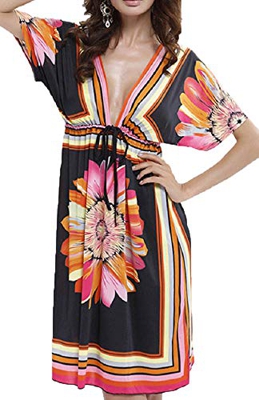 UMIPUBO Vestido de Playa Mujer Suelto Pareos Playa V-Cuello Camisolas y Pareos Bikini Traje de Baño Cover up Tunica Talla Grande