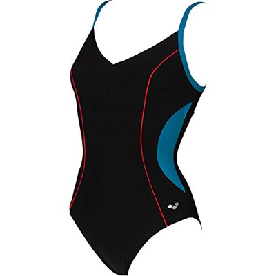 ARENA Bañador para Mujer Bodylift Gaia C-Cup, Mujer, Traje de baño de una Sola Pieza, 002365, Black Curacao-Papavero, 38