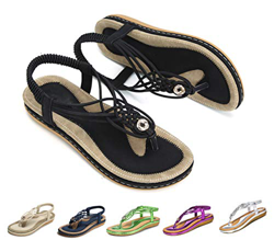 gracosy Sandalias Planas Verano Mujer Estilo Bohemia Zapatos de Dedo Sandalias Talla Grande Cinta Casuales Playa Chanclas Romanas de Mujer 2020 Azul N precio