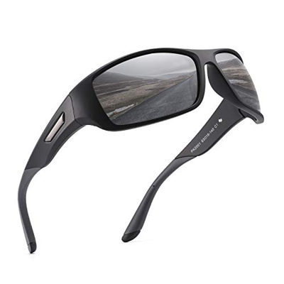 PUKCLAR Gafas de sol para hombre, polarizadas, deportivas, para ciclismo, para mujer, protección UV400, Cat 3 CE C1 Marco negro / Cat 3 gris L