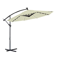 Parasol de aluminio de 300 cm de diámetro y 350 cm de diámetro con iluminación LED solar, sombrilla con manivela, altura regulable, protección UV 40+, características