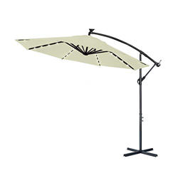 Aufun Sombrilla con LED Solar 350cm Diámetro poliéster y Aluminio Parasol Protección UV40+ Altura Ajustable Incl. Soporte de Cruz, Manivela para terra precio