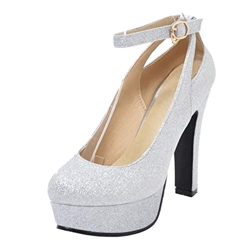 RAZAMAZA Mujer Zapatos Moda de Tacon Alto de Vestir con Plataforma Silver Size 40 Asian características