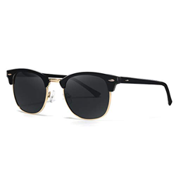 kimorn Polarizado Gafas de sol Unisex Retro Semi-Rimless marco gafas clásicas AE0550 (Negro&Oro, 52) precio