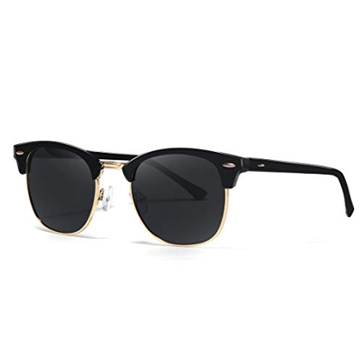 kimorn Polarizado Gafas de sol Unisex Retro Semi-Rimless marco gafas clásicas AE0550 (Negro&Oro, 52)