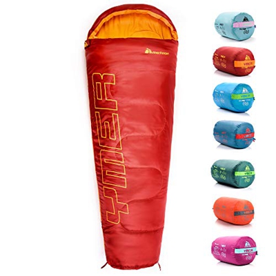 meteor Saco Dormir Tipo Momia con Capucha - Ideal para niños en Viaje Camping Funda vivac Festival Hotel Acampada Senderismo al Aire Libre Portátil co