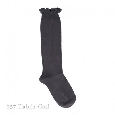 Calcetín Alto Punto Liso Con Puntilla En Puño De Condor. 257-carbón 0