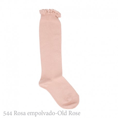 Calcetín Alto Punto Liso Con Puntilla En Puño De Condor. 544-rosa Empolvado 2