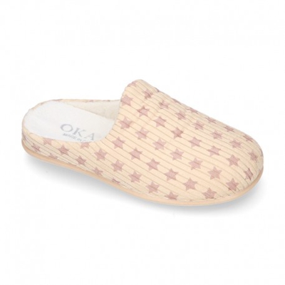 Zapatilla Casa Niños Abierta En Pana Con Estrellas. 38 Camel