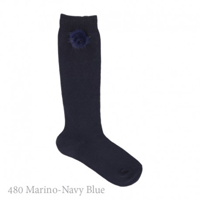Calcetín Niña Alto Liso Con Pompon Pelo Condor. 480-marino 4