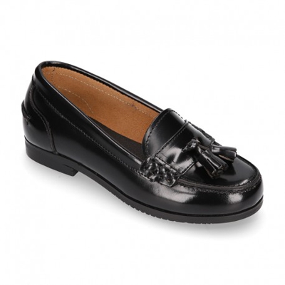 Mocasín Niña Colegial Con Borlas En Piel Antik. 28 Negro