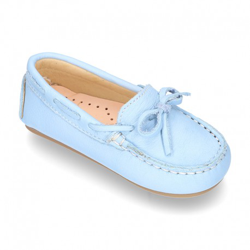 Mocasín Con Lazos Peques En Piel Extra Suave En Colores Pasteles. 21 Celeste características