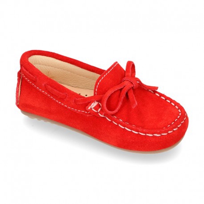 Mocasín Lazos Peques Piso Conductor En Piel Serraje. 23 Rojo