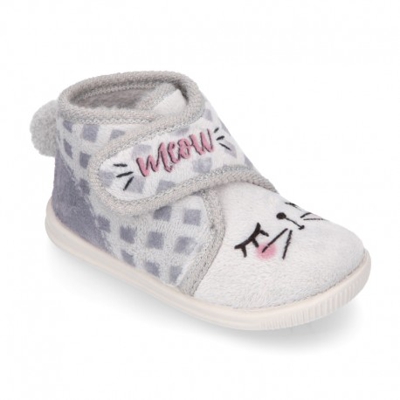 Botita Casa Niños Gatito Sin Cordones. 18 Gris Perla