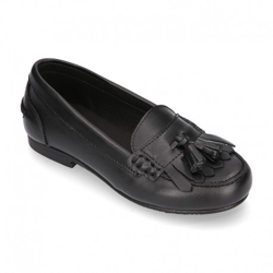 Mocasín Niña Colegial Con Borlas Y Flecos En Piel Boxcalf. 36 Negro características