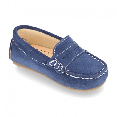 Mocasín Antifaz Peques Piso Conductor En Serraje. 22 Azul Medio