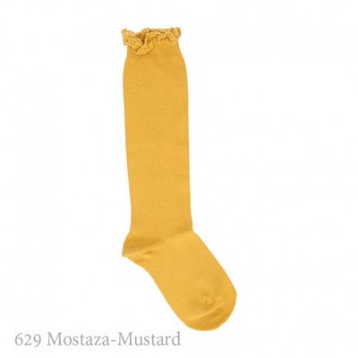 Calcetín Alto Punto Liso Con Puntilla En Puño De Condor. 4 629-mostaza