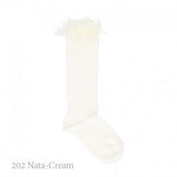 Calcetín Alto Punto Liso Con Tira Tul Fruncido. 202-nata 2 en oferta