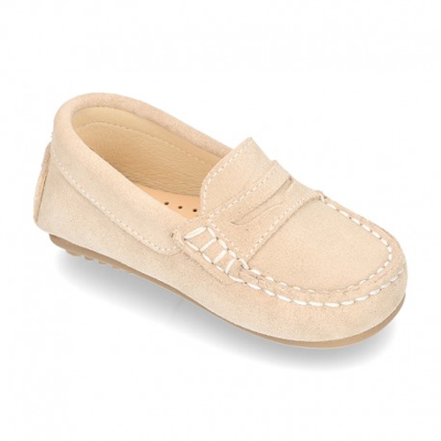 Mocasín Antifaz Peques Piso Conductor En Serraje. 21 Beige