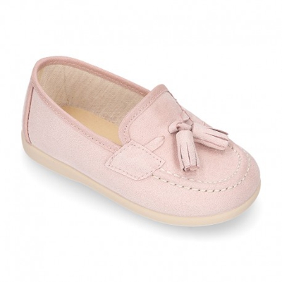 Mocasín Niño Borlas En Serratex En Colores Pasteles. 23 Nude