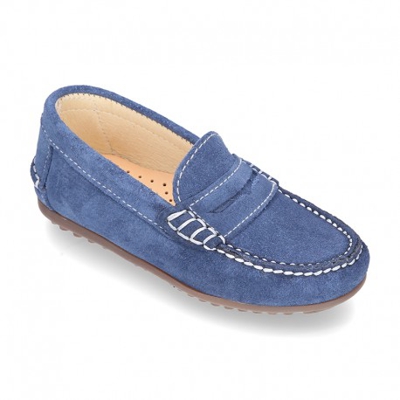 Mocasín Antifaz Mayores Piso Conductor En Serraje. 40 Azul Medio
