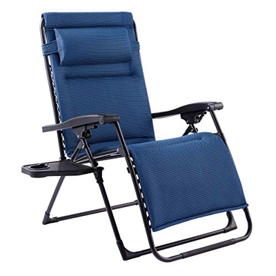 VOLUNCE Silla de Gravedad Cero con Portavaso Silla Reclinable Exteior de Extra Ancha con Reposacabezas Acolchado Tumbona Plegable e Impermeable para J