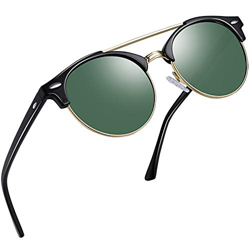 Joopin Gafas de Sol Polarizadas Hombre Redondas Clásico Vintage Retro Puente Doble Media Montura Gafas Mujeres Oliva en oferta